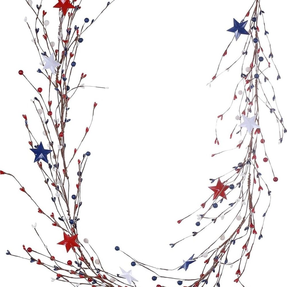 Patriotic Garland 5 FT Pip Berry Garland Decorations Red White Blue